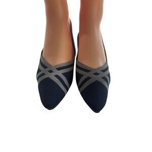 Womens Navy Gray Pointed Toe Flats Size 40 Slip-On Shoes With Cushioned Insoles